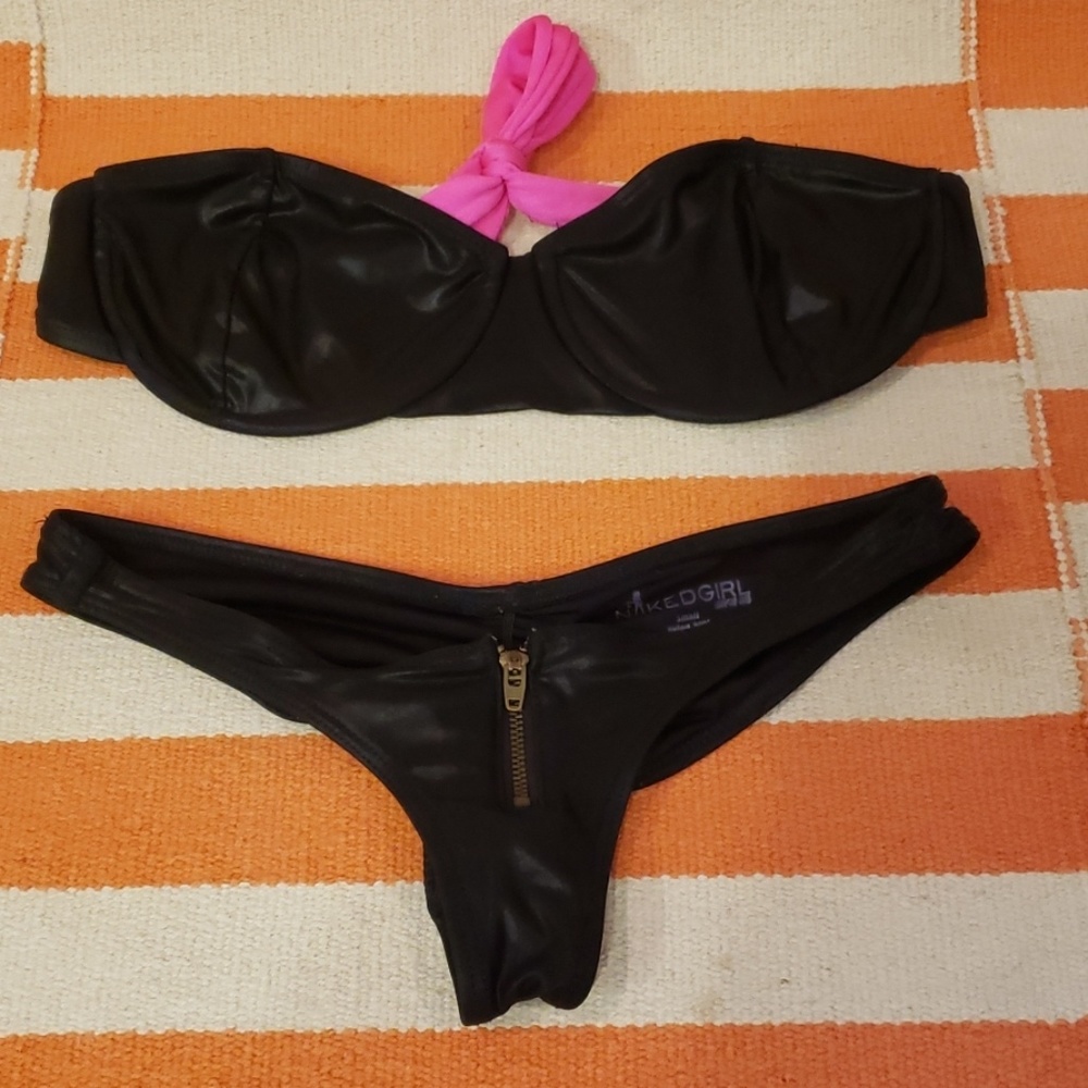 Black leather bikini